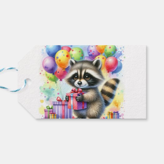 Schattigee Cartoon Raccoon Verjaardag gepersonalis Cadeaulabel (Achterkant Horizontaal)