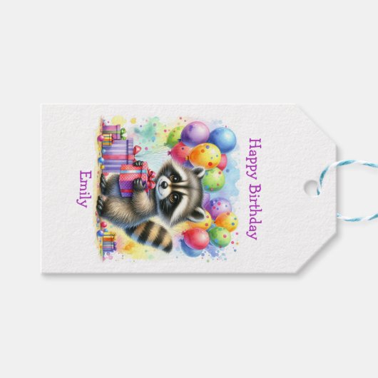 Schattigee Cartoon Raccoon Verjaardag gepersonalis Cadeaulabel (Voorkant (Horizontaal))