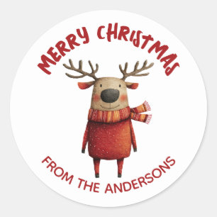 Schattigee Cartoon Rendier Vrolijk Kerstfeest Ronde Sticker