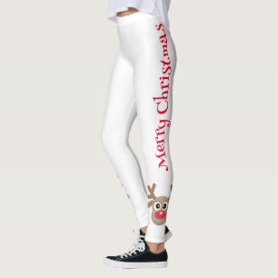 Schattigee Cartoon Rendier Vrolijk Kerstwit Leggings