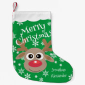 Schattigee Cartoon rendier witte sneeuwvlokken gro Kleine Kerstsok (Voorkant)