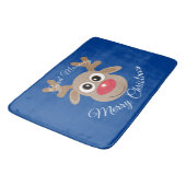 Schattigee Cartoon rendieren kerst wit script blau Badmat (Gekanteld)