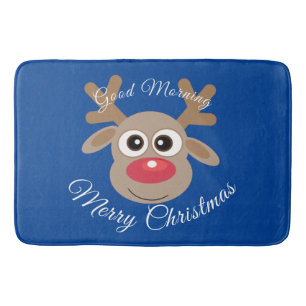 Schattigee Cartoon rendieren kerst wit script blau Badmat