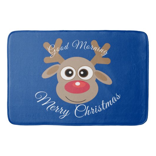 Schattigee Cartoon rendieren kerst wit script blau Badmat (Voorkant)