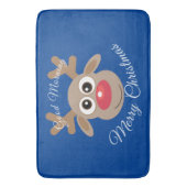 Schattigee Cartoon rendieren kerst wit script blau Badmat (Voorkant Verticaal)