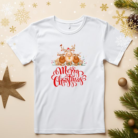 Schattigee Cartoon rendierfamilie "Vrolijk kerstfe T-shirt
