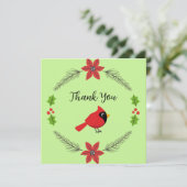 Schattigee Cartoon Rode Kardinaal met Bloemen Bedankkaart (Staand voorkant)