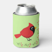 Schattigee Cartoon Rode Kardinaal met Bloemen Blikjeskoeler (Blikje Voorkant)