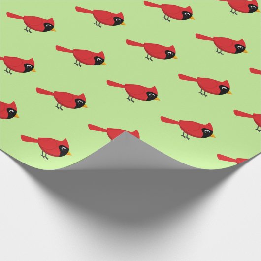 Schattigee Cartoon Rode Kardinaal met Bloemen Cadeaupapier (Hoek)