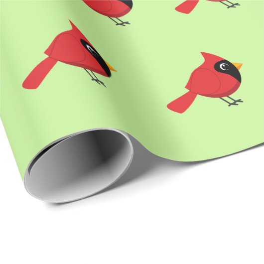 Schattigee Cartoon Rode Kardinaal met Bloemen Cadeaupapier (Rol Hoek)