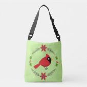 Schattigee Cartoon Rode Kardinaal met Bloemen Crossbody Tas (Voorkant)