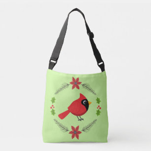 Schattigee Cartoon Rode Kardinaal met Bloemen Crossbody Tas