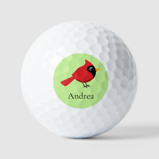 Schattigee Cartoon Rode Kardinaal met Bloemen Golfballen (Voorkant)