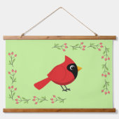 Schattigee Cartoon Rode Kardinaal met Bloemen Hangend Wandkleed (Voorkant)