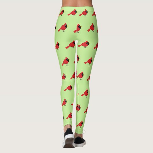 Schattigee Cartoon Rode Kardinaal met Bloemen Leggings (Achterkant)
