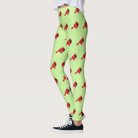 Schattigee Cartoon Rode Kardinaal met Bloemen Leggings (Links)