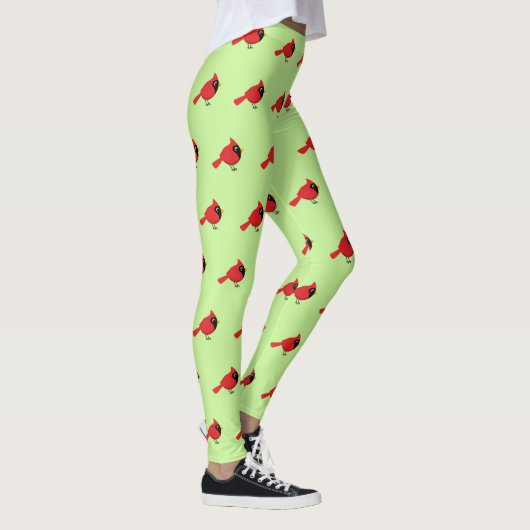 Schattigee Cartoon Rode Kardinaal met Bloemen Leggings (Rechts)