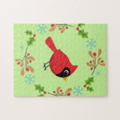Schattigee Cartoon Rode Kardinaal met Bloemen Legpuzzel (Horizontaal)