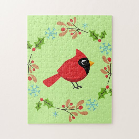 Schattigee Cartoon Rode Kardinaal met Bloemen Legpuzzel (Verticaal)