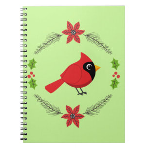 Schattigee Cartoon Rode Kardinaal met Bloemen Notitieboek