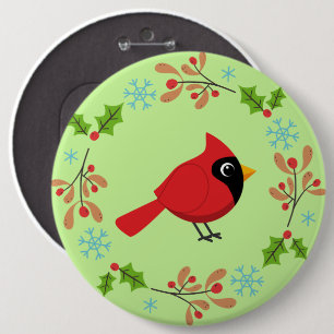 Schattigee Cartoon Rode Kardinaal met Bloemen Ronde Button 6,0 Cm