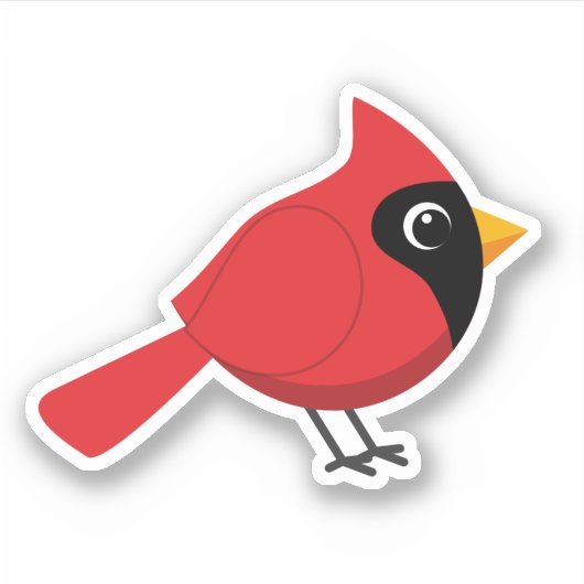 Schattigee Cartoon Rode Kardinaal met Bloemen Sticker (Voorkant)