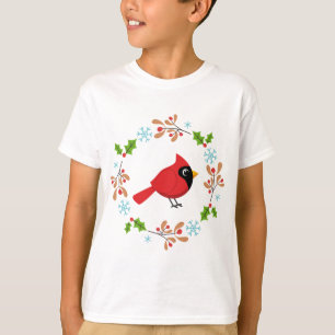 Schattigee Cartoon Rode Kardinaal met Bloemen T-shirt