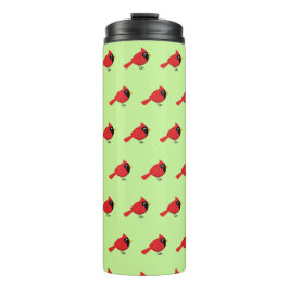 Schattigee Cartoon Rode Kardinaal met Bloemen Thermosbeker
