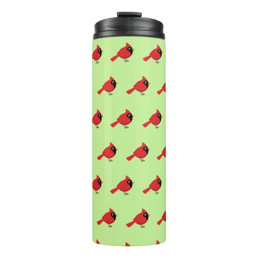 Schattigee Cartoon Rode Kardinaal met Bloemen Thermosbeker (Voorkant)