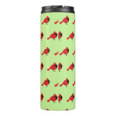 Schattigee Cartoon Rode Kardinaal met Bloemen Thermosbeker (Achterkant)