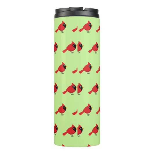 Schattigee Cartoon Rode Kardinaal met Bloemen Thermosbeker (Achterkant)