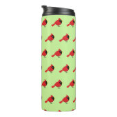 Schattigee Cartoon Rode Kardinaal met Bloemen Thermosbeker (Geroteerd rechts)