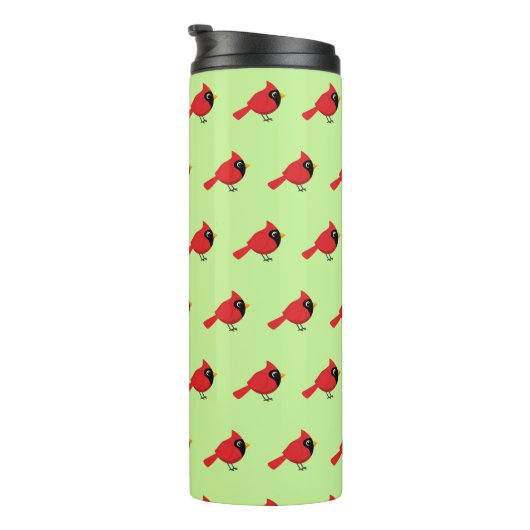 Schattigee Cartoon Rode Kardinaal met Bloemen Thermosbeker (Geroteerd rechts)