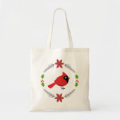 Schattigee Cartoon Rode Kardinaal met Bloemen Tote Bag (Voorkant)
