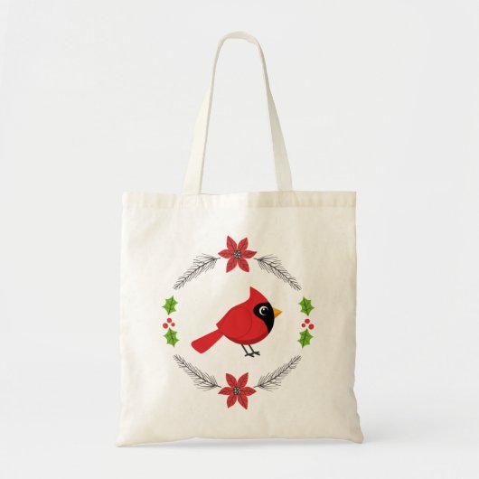 Schattigee Cartoon Rode Kardinaal met Bloemen Tote Bag (Voorkant)