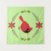 Schattigee Cartoon Rode Kardinaal met Bloemen Wandkleed (Voorkant (horizontaal))