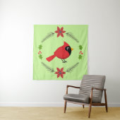 Schattigee Cartoon Rode Kardinaal met Bloemen Wandkleed (In situ)