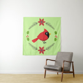 Schattigee Cartoon Rode Kardinaal met Bloemen Wandkleed