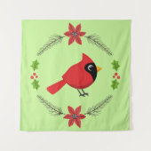 Schattigee Cartoon Rode Kardinaal met Bloemen Wandkleed (Voorkant)