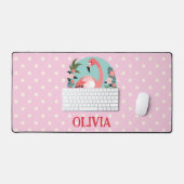 Schattigee Cartoon Roze Bloemen Flamingo met Polka Bureaumat (Keyboard & Muis)