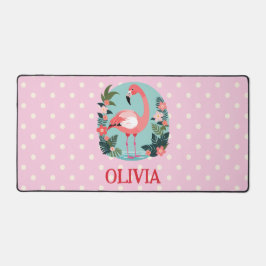 Schattigee Cartoon Roze Bloemen Flamingo met Polka Bureaumat