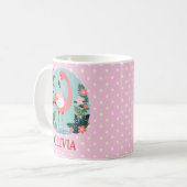 Schattigee Cartoon Roze Flamingo en Polka Dots Koffiemok (Voorkant links)