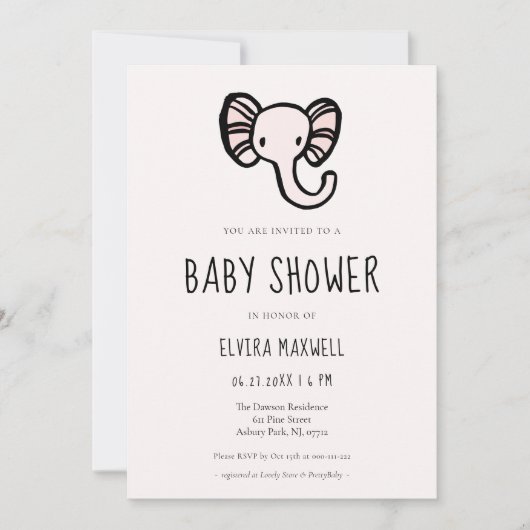Schattigee cartoon Roze olifant Baby shower Invita Kaart (Voorkant)