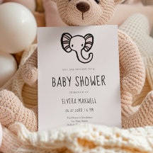 Schattigee cartoon Roze olifant Baby shower Invita