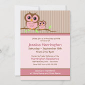 Schattigee Cartoon Roze Uil Baby Sprinkle Uitnodig Kaart (Voorkant)