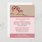 Schattigee Cartoon Roze Uil Baby Sprinkle Uitnodig Kaart (Voorkant / Achterkant)