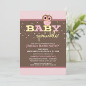 Schattigee Cartoon Roze Uil Baby Sprinkle Uitnodig Kaart (Staand voorkant)