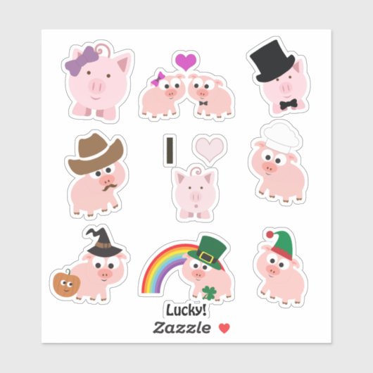 Schattigee Cartoon Roze Varkens Sticker set (Vel)