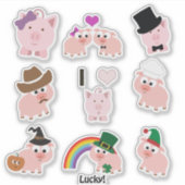 Schattigee Cartoon Roze Varkens Sticker set (Voorkant)