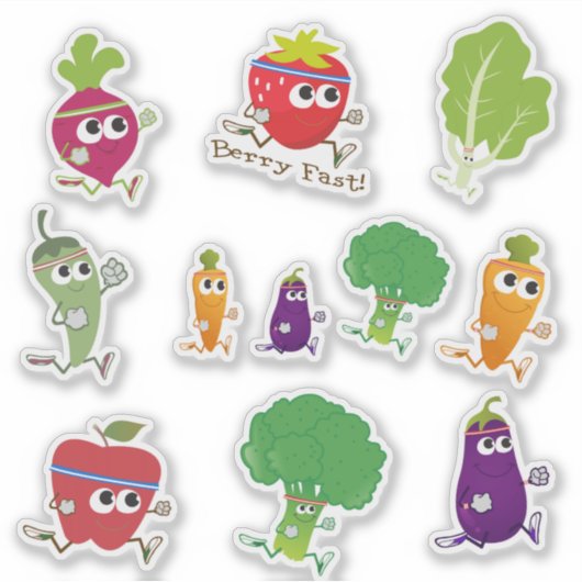Schattigee Cartoon Running Fruit and Veggies Stick Sticker (Voorkant)